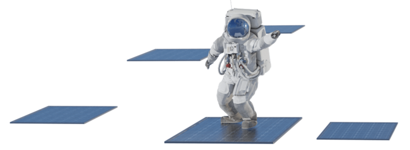 Astronaut fliegend auf Solar-Modulen